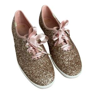 Keds Kate Spade New York Rose Gold Glitter Lace Up Sneakers